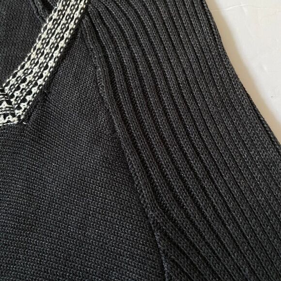 RBX Tie Front Sweater Womens Size L Dark Gray White Fluted Ribbed Knit Sleeves - Picture 9 of 16